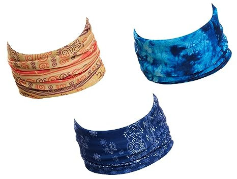 Hilltop 3 x Motorrad Multifunktionstuch, Kopftuch, Halstuch, Bandana 3-er Set in den besten Designs, 3er Set:Yellow Blue Selection