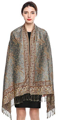 EASE LEAP Women Pashmina Scarves Oversized Winter Scarf Reversible Paisley Shawl for Ladies Blanket Large Wraps 78.5X27.5/(4-Gold grey)