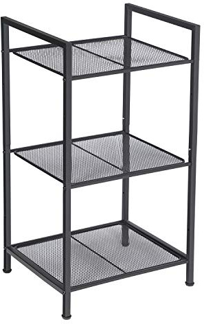 SONGMICS Scaffale portaoggetti a 3 ripiani, mensola da bagno, supporto allungabile per piante con ripiano regolabile, per bagno, soggiorno, balcone, cucina, nero UBSC33BK