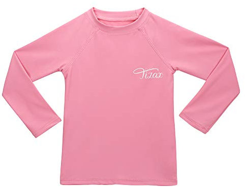 TIZAX Traje de baño con protección Solar Camiseta UV de Manga Larga para niñas Rashguard para Surf/Nadando/Buceo/Playa Rosa Rosado 110