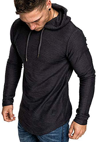 FEDTOSING Mens Gym Hoodie Workout Sweatshirt Muscle Sweater Lightweight Long Sleeve Athletic Hooded Black M
