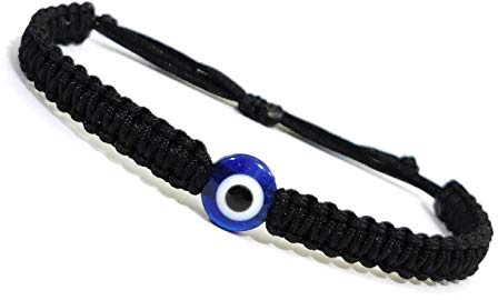 Jewel string Bracelet mauvais œil avec cordon noir pour (unisexe adulte) (ne convient pas pour les bracelets de cheville), 5 inch to 7.5 inch adjustable, Nylon, Méchant œil bleu en résine