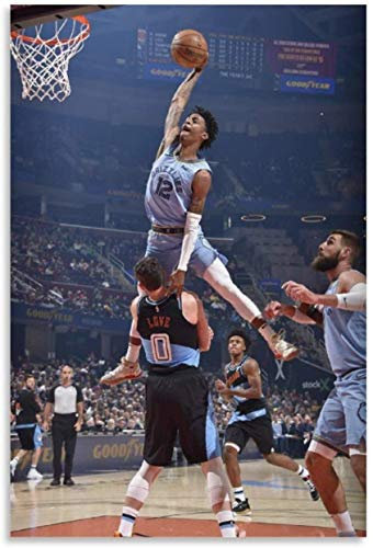 Iooie GemäLde Auf Leinwand Ja, Morant Basketball für modernes Familiendekor Wandkunst Malerei Poster Druckt Bilder 23.6x35.4(60x90cm) Kein Rahmen