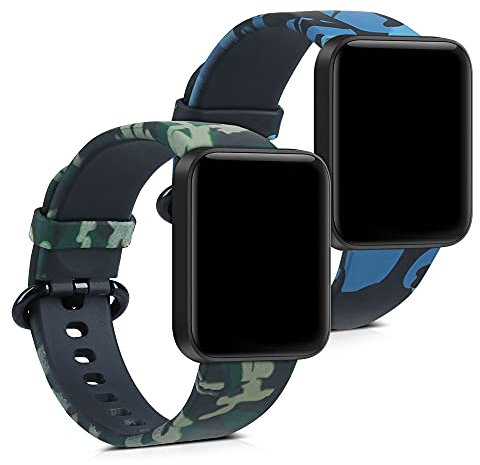 kwmobile 2X Cinturino Silicone TPU Compatibile con Xiaomi Mi Watch Lite/Redmi Watch - Fascia Gommata Smart Watch - Camouflage Nero/Verde Chiaro/Verde Scuro