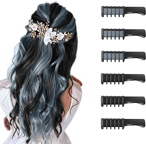 6 Piezas Hair Chalk Peine de Tiza para el Pelo para Niñas y Niños de Color Brillante Temporal para Niños Niñas Regalos Lavable Tinte para el Pelo para Cumpleaños Cosplay Fiesta(Plata+Negro)