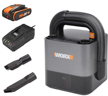 WORX WX030, Akku-Staubsauger 20V, inkl. Akku & Ladegerät, PowerShare | Akku Autostaubsauger 20V, beutelloser Hand-Staubsauger, leichter & tragbarer Handstaubsauger für Zuhause und Auto und Büro