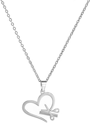 Dreamtimes Edelstahl Halskette für Frauen Herzform Kamm Schere Choker Barber Anhänger Trendy Punk Schmuck Trendy Schmuck für Frauen Geburtstagsgeschenk (Silber-)