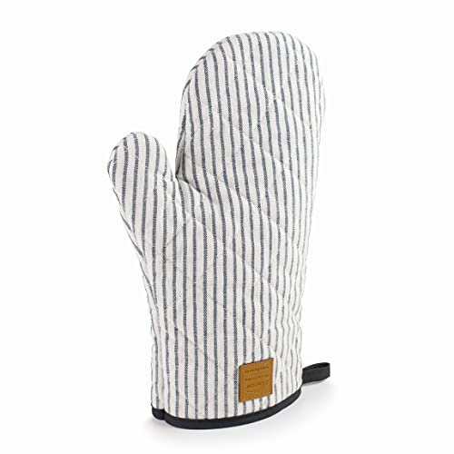 Lacor - 60038 - Gant Four Collection Milan, Gant résistant à la Chaleur, Sangle à accrocher, 30 cm, Blanc et Bleu à Rayures