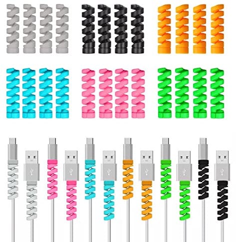 SHULLIN 24 Stück Maus Kabelschutz Typ C Ladegerät Kabelschoner Lade Kabelschoner Silikon USB Schutz Kabelhalter Spiral Kabel Schutz Kopfhörer Kabelschutz Cable Protector für Handys(6 Farben)