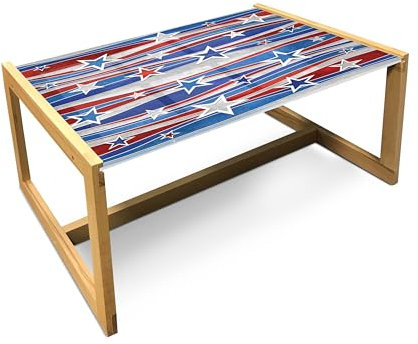 ABAKUHAUS Rustikal Couchtisch, Abstract USA Flag, Acrylglas-Mitteltisch mit Holzrahmen für Büros Wohnheime, Groß Größe, Rot-Blau und Weiß