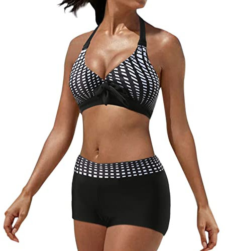 Jarseila Femme Elégant Maillots de Bain 2 Pièces Sport Bikini Halterneck Push Up Bikini Taille Haute Shorty Tankini
