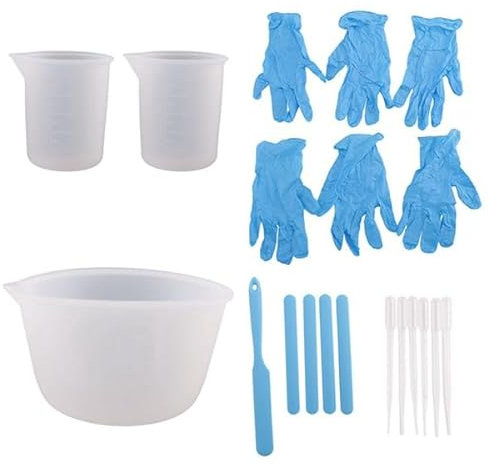 Iegefirm Silikon-Messbecher-Set für Epoxidharz, 600- und 100-Ml-Mischbecher, Silikonspatel, Handschuhe Epoxidharz, Leicht zu Reinigen, Perfekt Zum Mischen Von Kunstharz Zur Schmuckherstellung