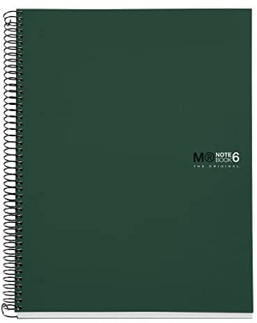 Miquelrius - Notizbuch The Original, 6 Farbstreifen, A4, 150 5 mm Rasterblätter, 70 g mikroperforiertes Papier, 4 Löcher, undurchsichtiger Polypropylen-Einband, grün
