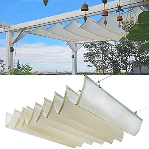 GRRICEPL Outdoor Retractable Pergola Replacement Shade Cover Wave Shade Sail Awning Shade Cover Pergola Replacement Cover Canopy For Deck Patio Backyard (Color : Rice White, Size : 3x4m)