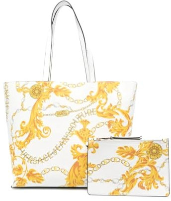Versace Jeans Couture Range Z Reversible Shopper Sketch 01 Bag Saffiano Bianco Oro, giallo o Bianco Print Logo Nero