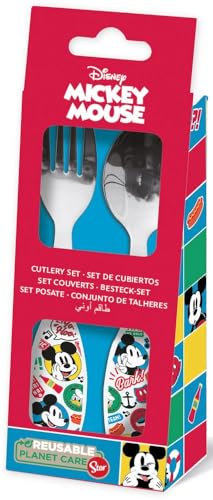 Disney Mickey Mouse Set aus 2 roten Edelstahlbestecken mit abgerundeten Spitzen für Kinder