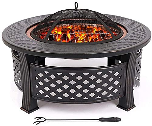 ZAANU Outdoor fire Pit Bowl with Spark Screen,Firepits and Firebowls with Lid BBQ Grill Tripod Guard and Cover Round Large Patio Heater