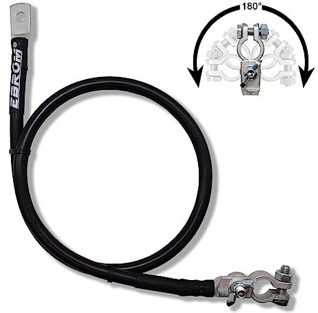 EBROM Battery Cable 70 mm² Ground Cable 70 mm² Black Ready Assembled with Wing Nut Pole Clamp (Variably Adjustable) Many Lengths from 30 cm to 10 m + Ring Eyelet Cable Lug M6/M8/M10/M12-70 mm2