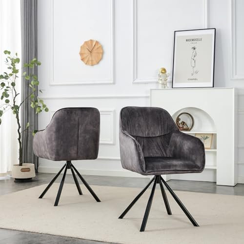 PIPIPOXER Esszimmerstühle 1er Set Esszimmerstuhl Wohnzimmerstuhl mit Rotationsfunktion,Küchenstuhl mit Rückenlehne,Armlehne und Sitzfläche aus Stoff und Schwarze Metallbeine 50×43×88cm Schwarz