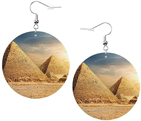 OPSREY Ägyptische Pyramide in der Wüste gedruckt Mode Runde Ohrring Leder Ohrstecker baumeln dekorative Ohrring, Einheitsgröße, Kunstleder