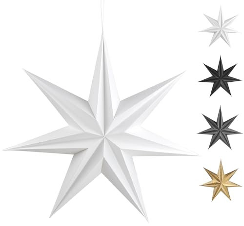 Frau WunderVoll® Premium Faltsterne matt weiß mit Magnetverschluss 3 Stück Durchmesser 40cm, 7 Zacken geschlossene Oberfläche/Weihnachtsstern Adventsstern Weihnachten Advent Fenster Papierstern