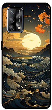 KARTXITAI Hülle Kompatibel mit Oppo A74 4G/Oppo F19, Stoßfeste Schutzhülle mit Weiche Silikon Bumper Case Handyhülle Anti-Kratzt Leichtes Matt Finish Rückseite - Meer,Mond