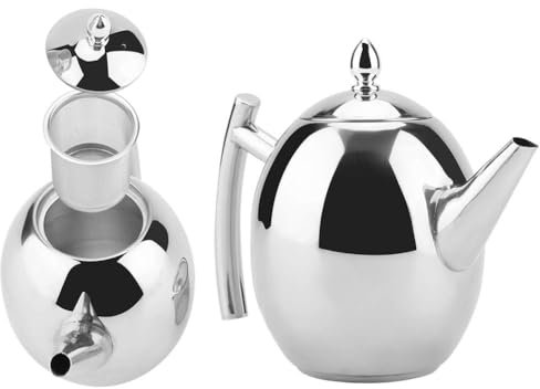 Gsycle Stainless Steel Teapot with Infuser, Tea Kettle, Double Wall Insulated, Loose Leaf Tea Infuser Pot, 1000ML