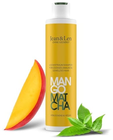 Jean & Len Lockentraum Shampoo Mango & Matcha, bändigt widerspenstiges und krauses Haar, verringert Spliss, pflegt & definiert natürliche Wellen und Locken, ohne Parabene & Silikone, vegan, 300ml