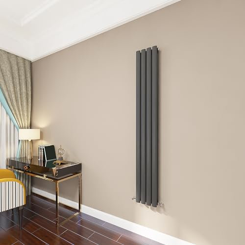 Acezanble∣1600x236mm Oval Column Designer Radiator Double Panel Anthracite Bathroom Central Heating