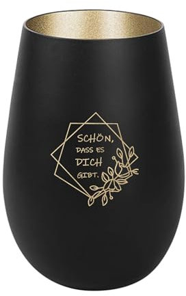 Der-Porzellan-Laden Windlicht mit Gravur Schön DASS es Dich gibt, Schwarz Gold, Teelichthalter aus Glas mit Spruch, Tischdeko modern