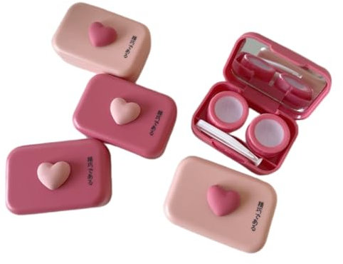 BEDARTIST 2 Pack Portable 3D Hearts Contact Lens Cases, Travel Eye Contacts Case Box Holder, Contact Lenses Tweezers Remover Tool Solution Bottle Kit for Daily Outdoor (Assorted Color)