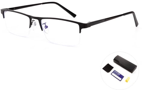 OKH Blaulicht Blockierende Metall Lesebrille Blaulichtfilter für Herren, Anti Computer Blendung, Überanstrengung der Augen, Federscharnier Lesebrillen mit Etui (Schwarz, 1,0)