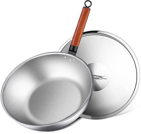 sjdoPulse Sartén antiadherente de titanio y cerámica con tapa, woks de 12.5 pulgadas y sartenes con mango que se mantiene fresco, parte inferior plana para inducción, eléctrica, gas, halógena, todas
