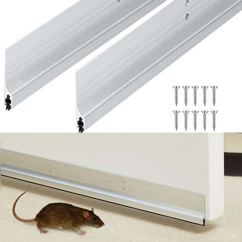 Gisafai 2 Stück 91,4 cm Metall-Tür-Zugluftstopper, Türfeger, Maus-Stopper, Mäuse-Dichtungsstreifen, Aluminium, Geräuschblocker, hält Nagetiere und Schädlinge fern, verbesserte Wetterabdichtung