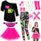 80er 90er Jahre Outfit Leggings Bunte Damen, Neon Kleidung Bauchtasche TuTu Stirnband Ohrring Halskette Netzhandschuhe Stulpen Accessoires, Karneval Halloween Thema Mottoparty Kostüm Hose, XL