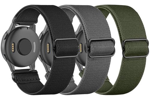 TUCOMO Lot de 3 bracelets élastiques en nylon compatibles avec Garmin Venu Sq/Venu Sq 2/Venu 2 Plus/Venu, de 20 mm pour Garmin Vivoactive 5/Vivoactive 3/Vivomove HR, homme et femme, Nylon