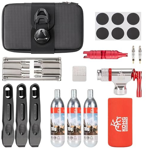 Bike Repair Tool Kit-Co2 Inflator Kits With Co2 Cartridges,8 In 1 Multi Tools, Saddle Bag, Tire Tube Patches & Tire Levers Included- Bike Maintenance Emergency Repair Tool Kit