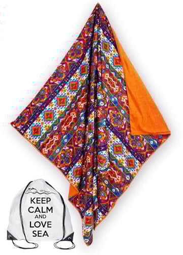 Tex family Kikoy Strandtuch aus Baumwolle und Frottee mit Rucksack – Motiv: Indien Orange
