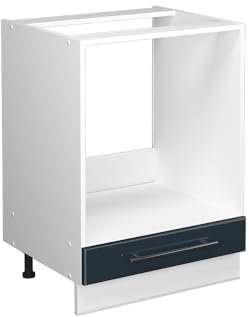 Vicco Herdumbauschrank Fame-Line, Dunkelblau Hochglanz, 60 cm, AP Eiche, zur Kombination mit weiteren Modulen der Fame-Line Serie