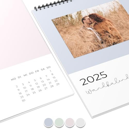 Fotokalender 2025 zum selbstgestalten (Bastelkalender 2025 im A4 Format) - DIY Kalender zum selber gestalten von Januar bis Dezember mit Ferienübersicht - Ideal als Geschenk - Pastell