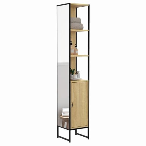 IDMarket - Meuble colonne salle de bain DETROIT 1 porte avec miroir et étagères design industriel