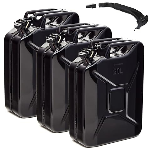 BW® Jerrycan métallique 3x 20 Litres avec bec verseur - Noir - RAL 9005 - contrôlé TÜV et homologué ONU - Acier 0,9mm DIN 7274 - Fabriqué en Europe