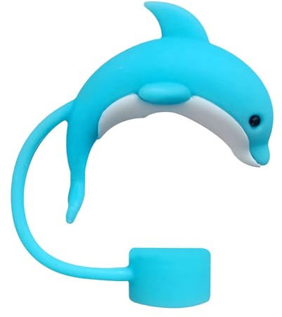 Sea Animal Cute Straw Cover Cap for Stanley Cup, 10mm Silicone Straw Topper for 30&40 Oz Stanley Tumbler with Handle, Reusable Straw Tips Lids Dust-Proof Topper for Water Bottle (dolphin)