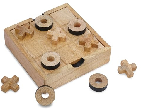 Ajuny Tic Tac Toe Klassische Brettspiele für Kinder und Erwachsene mit Dekorativer Aufbewahrungsbox aus Holz Bauernhaus Couchtisch Wohnzimmer Schreibtisch Dekor Familiennacht Geschenke - 5.5 Zoll