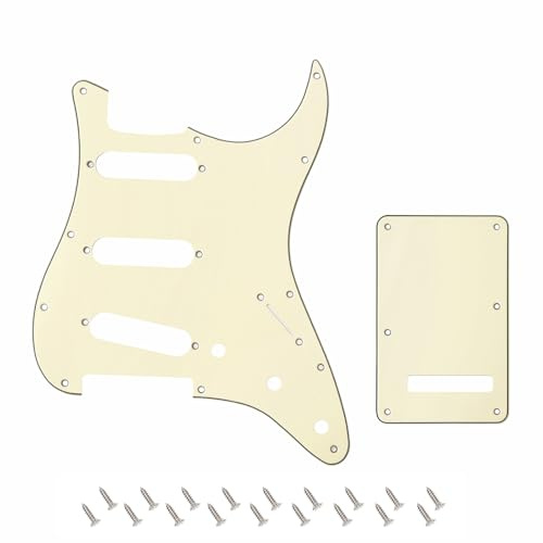 Banworks 3-Ply Electric Guitar SSS Pickguard & Backplate Tremolo Cover Set | 11-Hole Pickguard and 6-Hole Tremolo Cover for USA/MX Fender Modern Standard Stratocaster Strat ST JT/HB-08 Cream