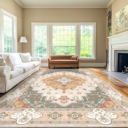 Luogort Gelb Teppich Wohnzimmer 200x300cm, Waschbarer Vintage Teppich Kurzflor Teppiche mit Rutschfester Rückseite – Weich, Kindersicher & Pflegeleicht für Büro Esszimmer Kinderzimmer