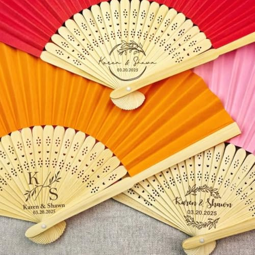 30–70 Stück Personalisierte Gravierte Faltbare Seiden-Handfächer Mit Geschenktüte, Individuell Personalisiert, Personalisierte Hochzeitsgeschenke-Fächer, Party-Geschenk-Handfächer, Gravierte(30pcs)
