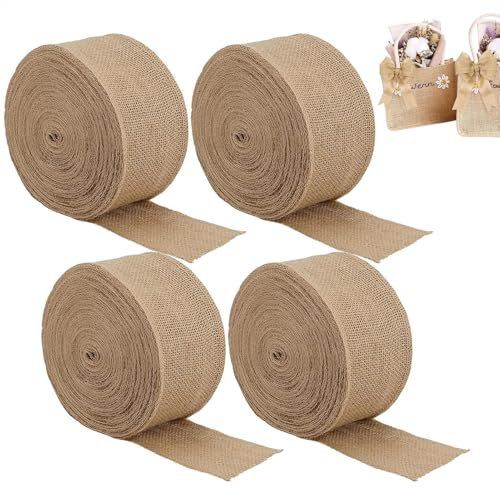Sackleinen-Drahtband für Kränze,n-Sackleinen-Drahtbänder - Wrapping Crafts Dekoband,4 Rollen kreative -Bastelbanddekoration für Körbe, Bäume, Türen, Fenster