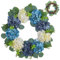 Spring Wreaths for Front Door, 16 Lifelike Hydrangea Floral Wreath with Green Leaves, Hanging Summer Blue and White Door Wreath for Home Wall Window Decor, Floral Wreath, Door Wreath