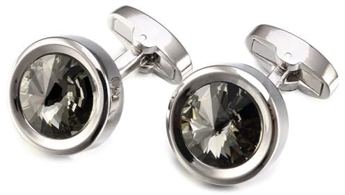 HONEY BEAR Herren Rund Manschettenknöpfe mit Kristall Hochzeit Cufflinks Manschettenknopf (Grau 17mm)